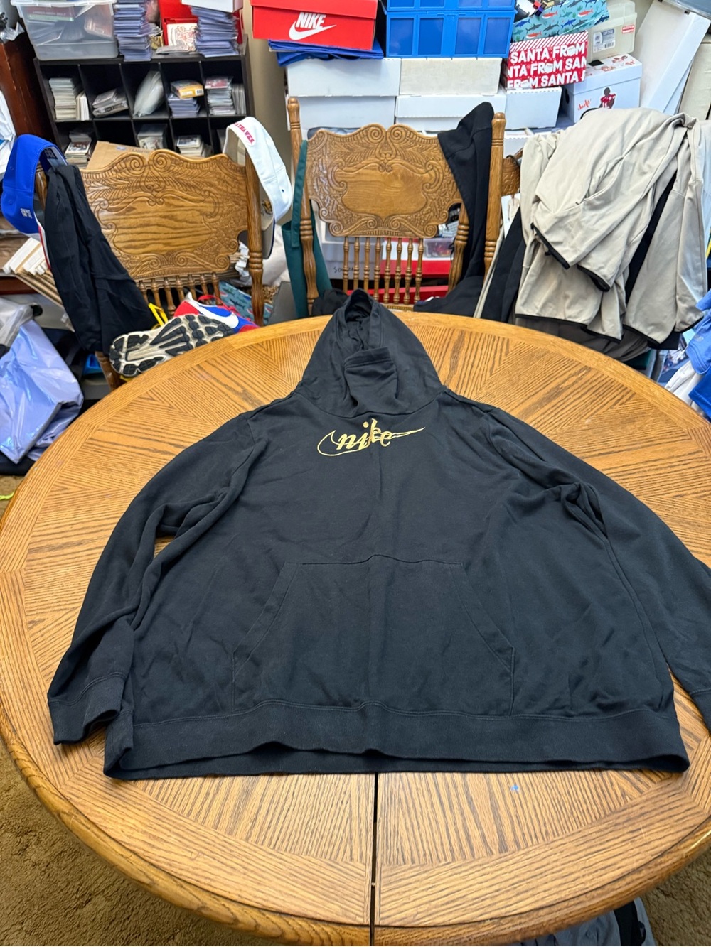 Nike Black Hoodie with Gold Script Logo -